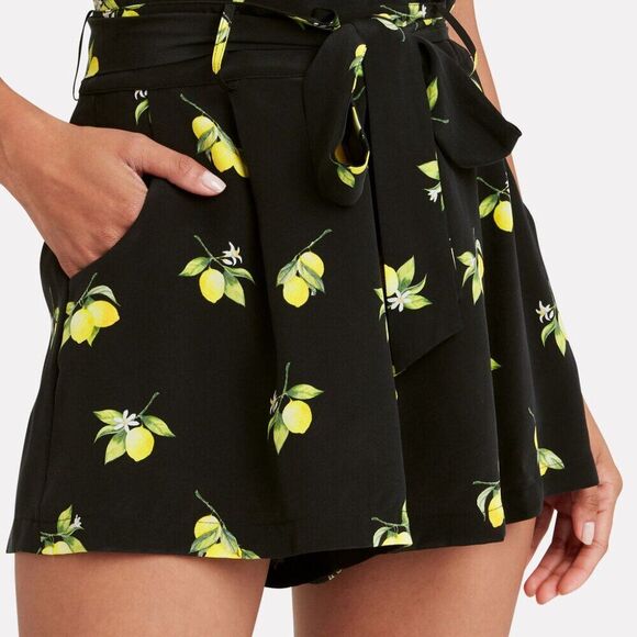Rails 100% Silk Gigi Black/Lemon Print Pleated High Waisted Shorts XS VGUC - Picture 3 of 10